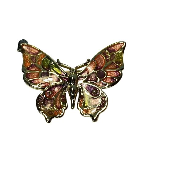 Vintage Danecraft Butterfly Brooch Pin Gold Pink Purple Green Signed - Picture 5 of 6